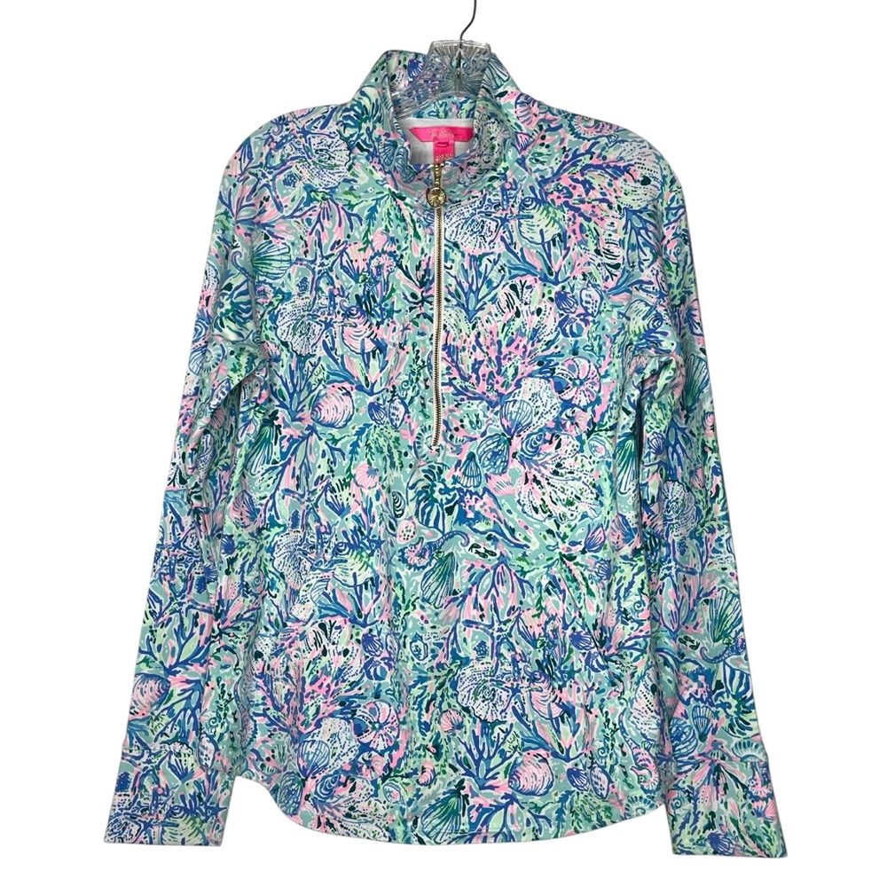 Lilly Pulitzer UPF 50+ Skipper Half Zip Popover Top Surf Blue Size S